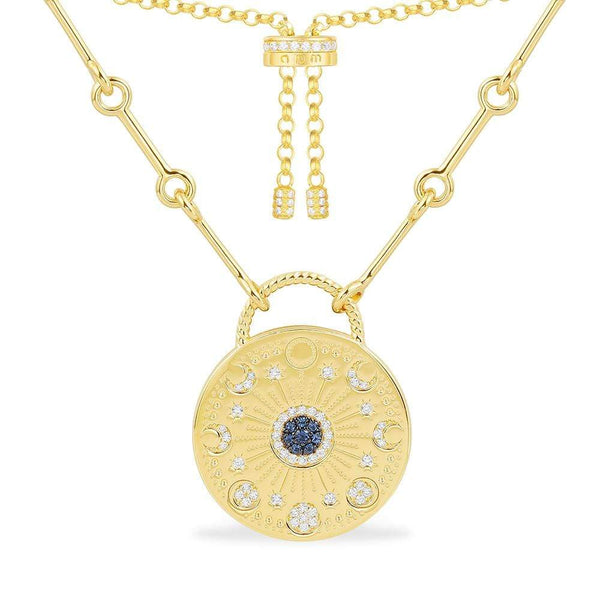 Collier Ajustable Médaille Ornée Soleil et Lune