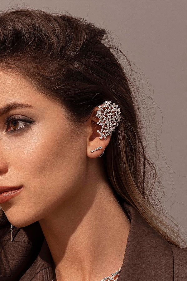 Boucle d'Oreille Ear Cuff et Clous d'Oreilles Festival avec Chaîne APM Monaco en argent