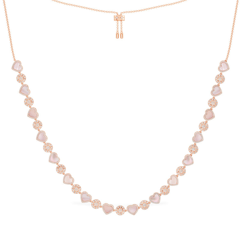 Collier Ajustable Cœurs Nacre Rose