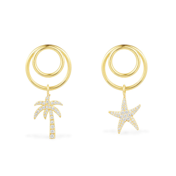 Boucles d'Oreilles Asymétriques Palmier & Étoile de Mer